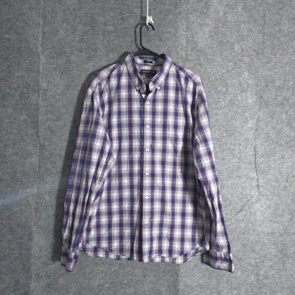 J Crew Mercantile Shirt Mens XL Blue Red White Plaid Flex Slim Fit Button Down